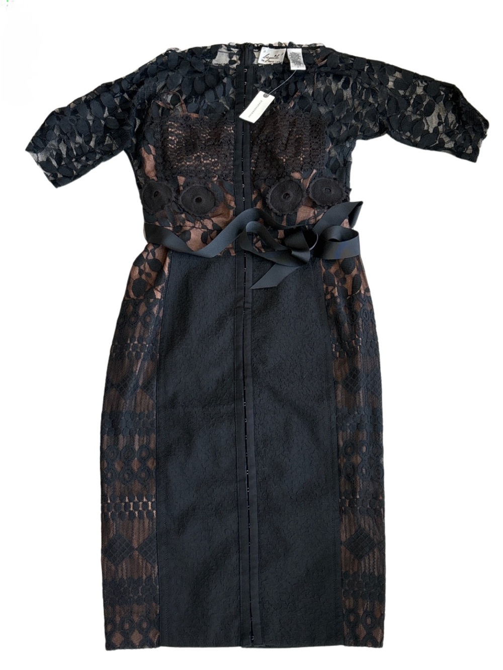 Anthropologie Black Lace Sheath Dress with Ribbon Waist - NWt